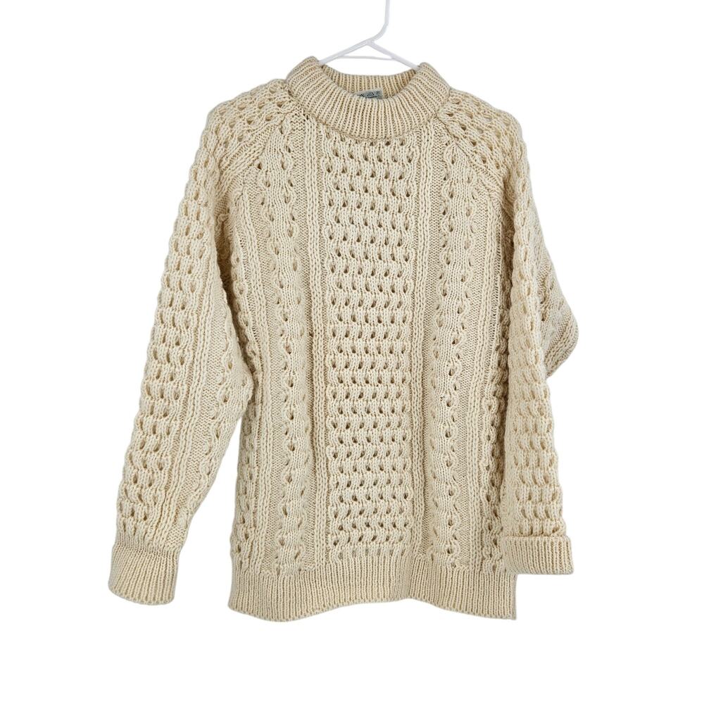 John Molloy Irish Fisherman Men's Sweater Cream New Wool Donegal Cable Knit Sz S